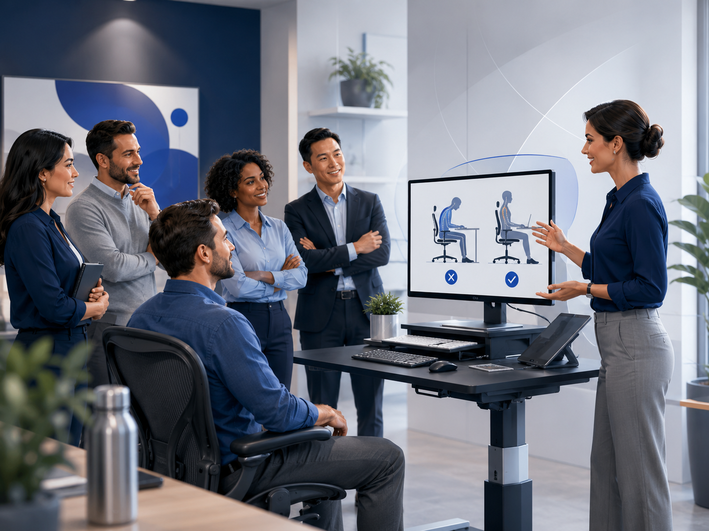 Ergonomics and workplace wellbeing training around a workstation